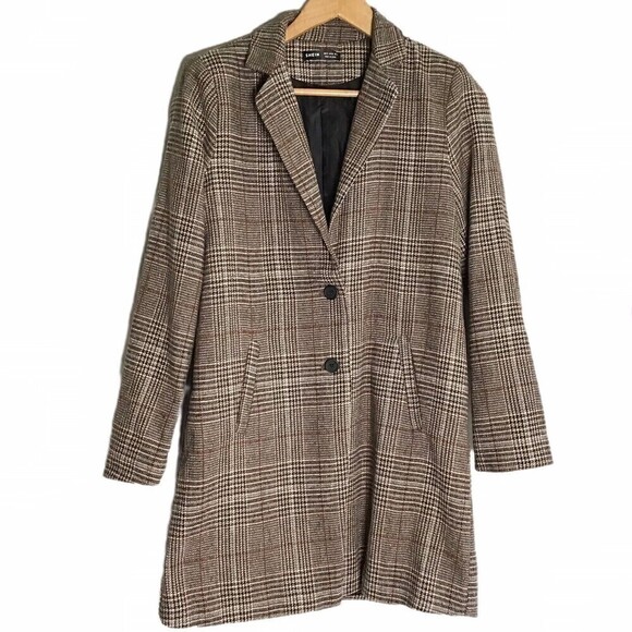 SheIn Brown Plaid Jacket Mid Length Blazer Small - Picture 1 of 10